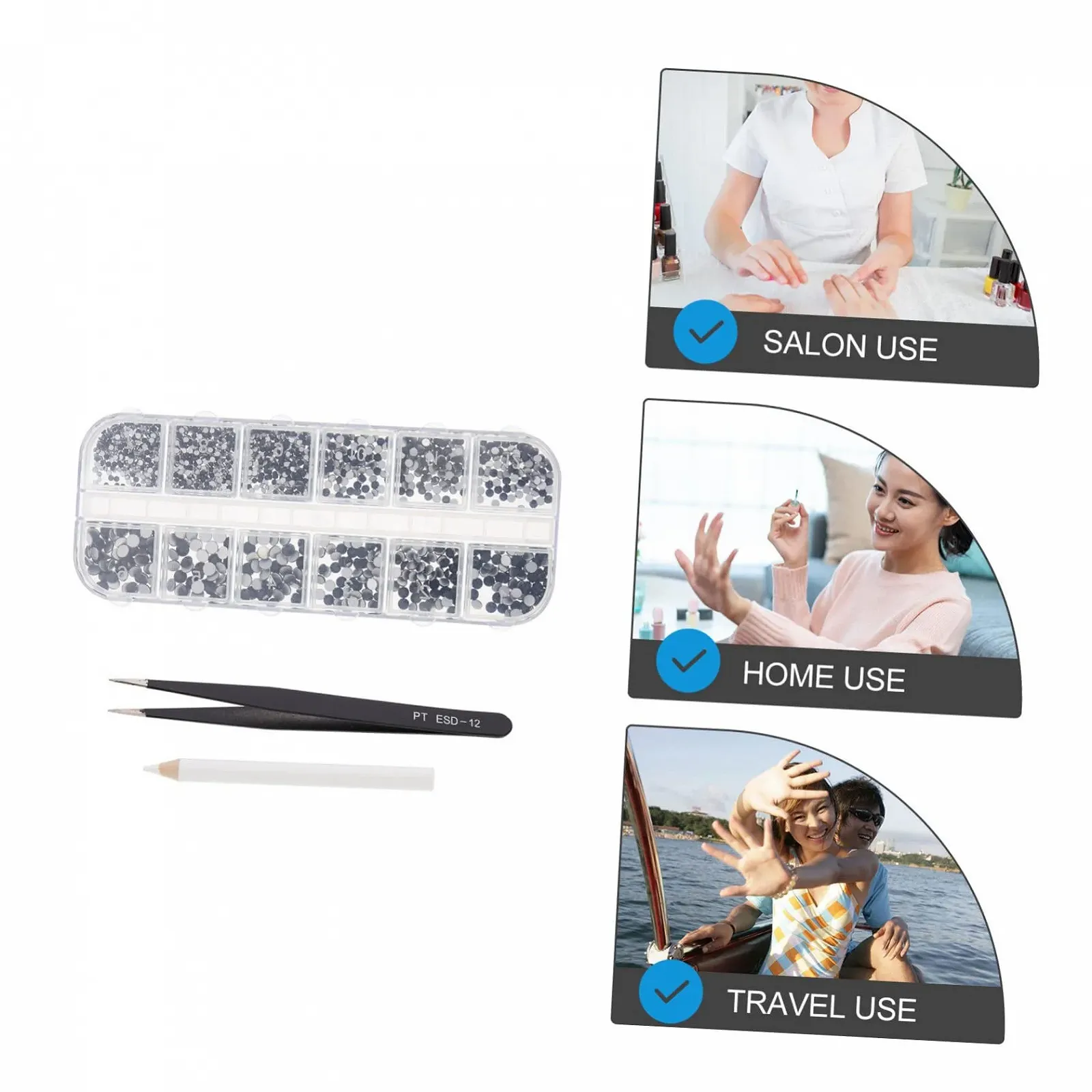 Стразы Тип Healvian 3 Набора для макияжа Аксессуары для ногтей Украшения для ногтей Накладки для ногтей Стразы для акриловых ногтей DIY Маникюрные принадлежности Аксессуары для ногтевой студии Упакованные Декоративные сверла для ногтей, фото №2