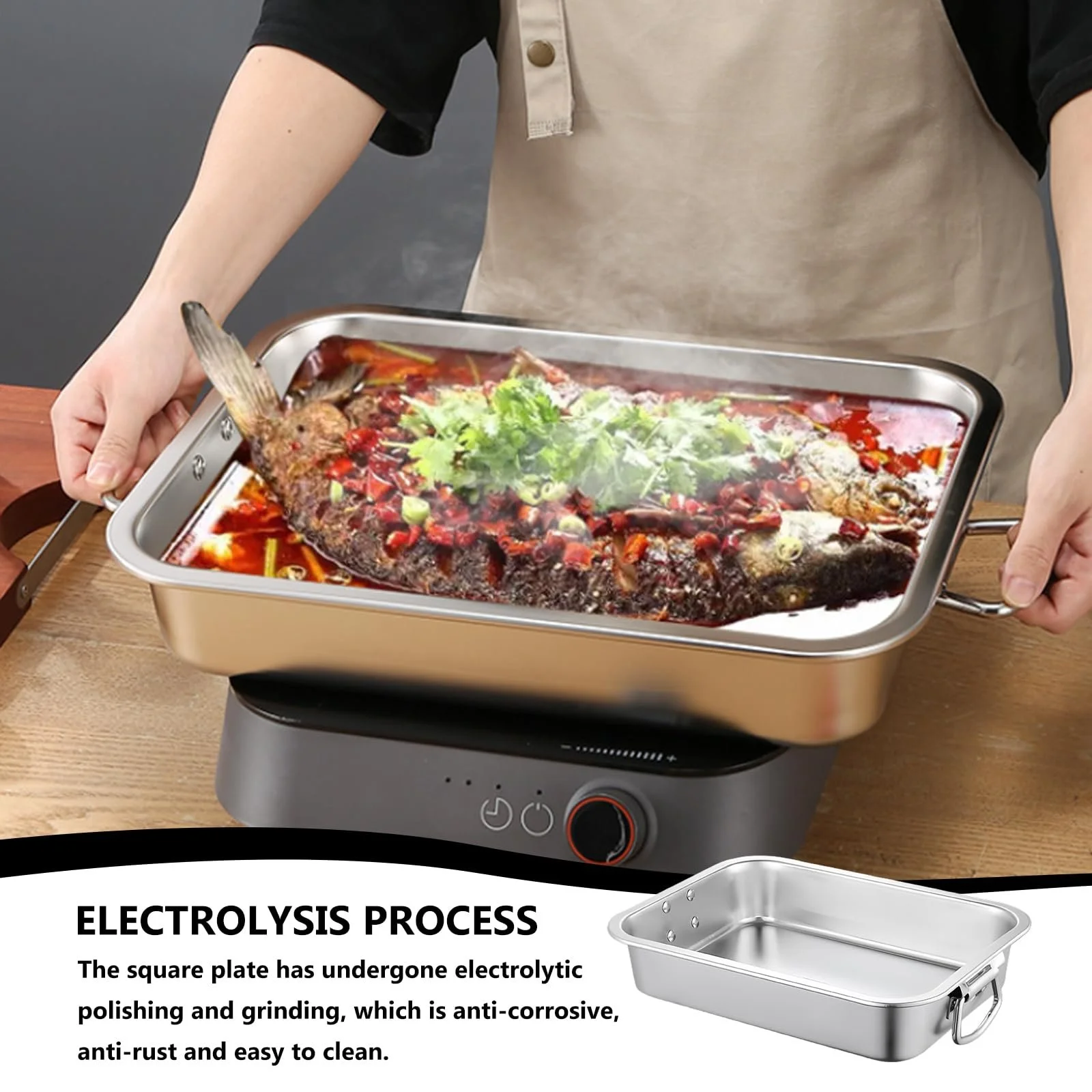 Противень для выпечки из нержавеющей стали форма для запекания с ручками 40 см прямоугольная для лазаньи, фото №3 Противень для выпечки из нержавеющей стали форма для запекания с ручками 40 см прямоугольная для лазаньи, фото №3