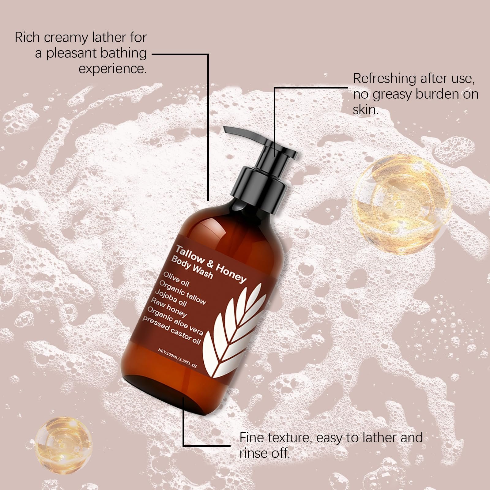 Гель для душу Tallow and Honey Organic Aloe Vera and Jojoba Oil Глибоке очищення та зволоження 100 мл Набір з 2 шт, фото №4