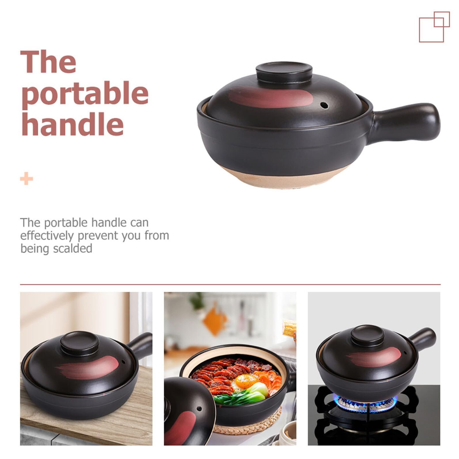 Горщик керамічний великий традиційний з плоским дном для газових плит чорно-червоний, фото №3