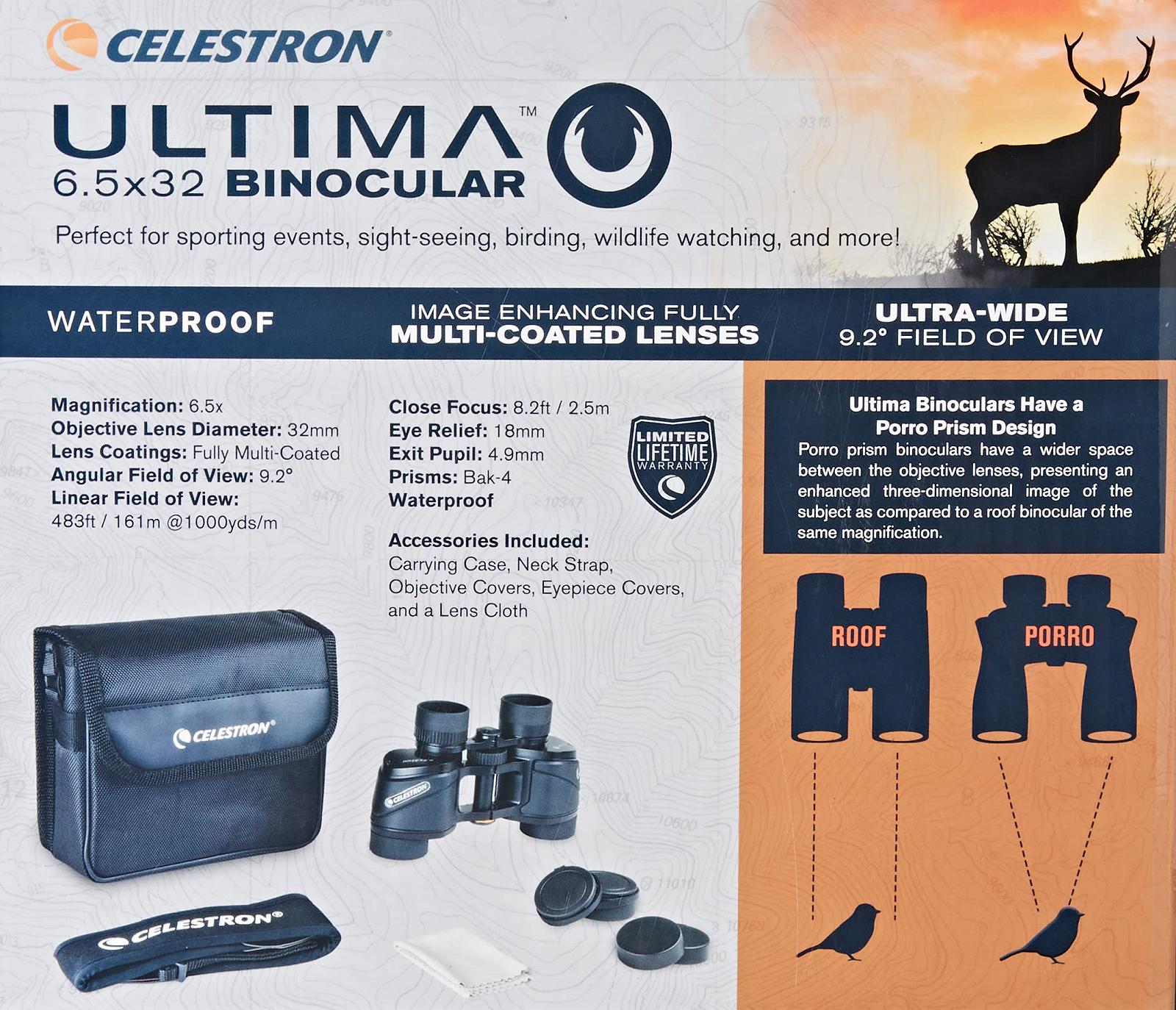 Бінокль CELESTRON ULTIMA 6.5x32mm Професійний Чорний, фото №4