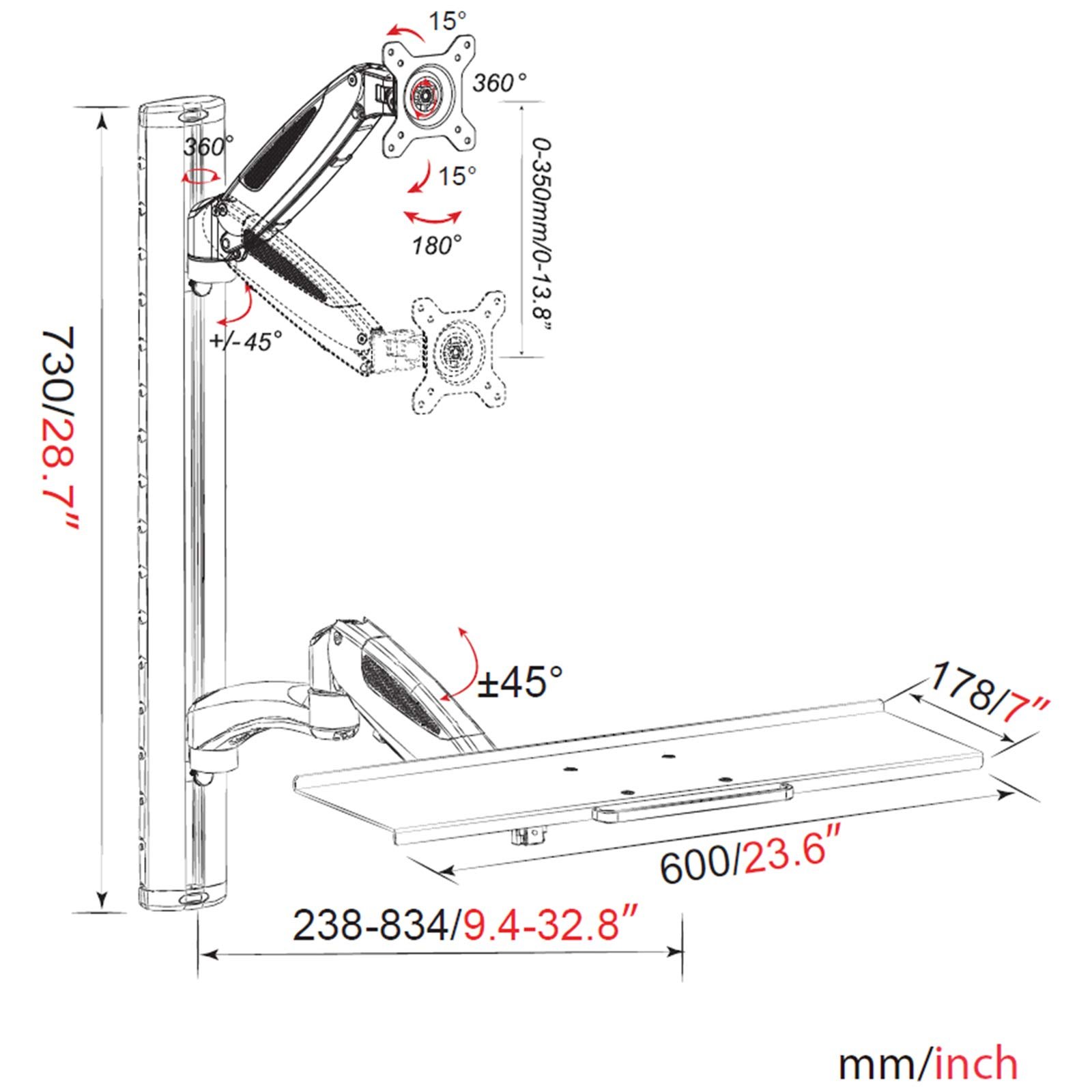 Кронштейн для монитора HFTEK для экранов от 15 до 34 дюймов с VESA 75/100 - Подставка для клавиатуры с газлифтом FY02XWS, фото №2