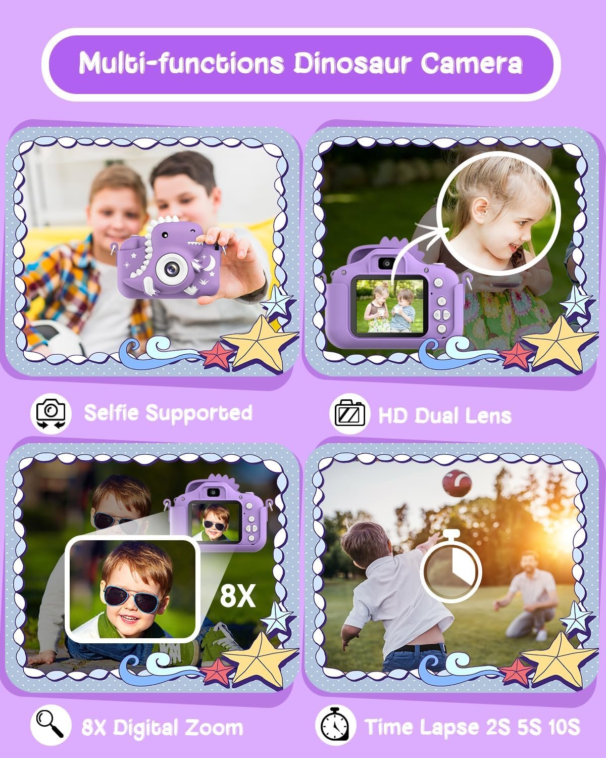 Детский фотоаппарат GREENKINDER / 2" / 20 MP/ Full HD / 32GB SD Card / Фиолетовый, фото №3