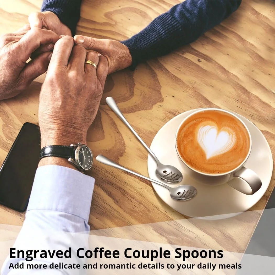 Набір кавових ложок для пари з 2 штук, нержавіюча сталь 304 з гравіюванням "Lets Have Coffee Together Forever", фото №5