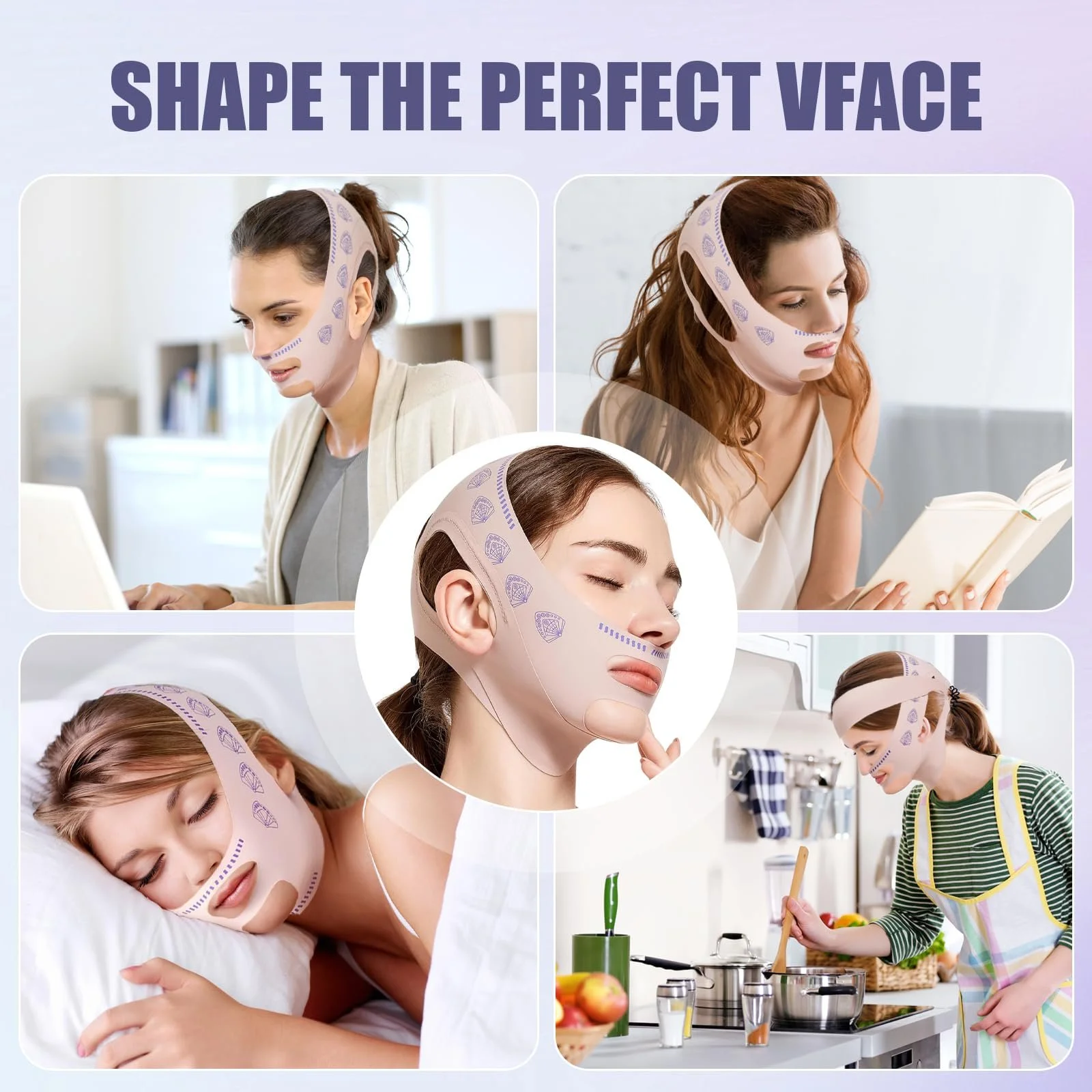 Маска для лица V-образной формы для сна (2 шт.) Маска для удаления двойного подбородка Маска для подтяжки V-линии подбородка для подбородка и дряблой кожи лица с массажной палочкой, фото №7