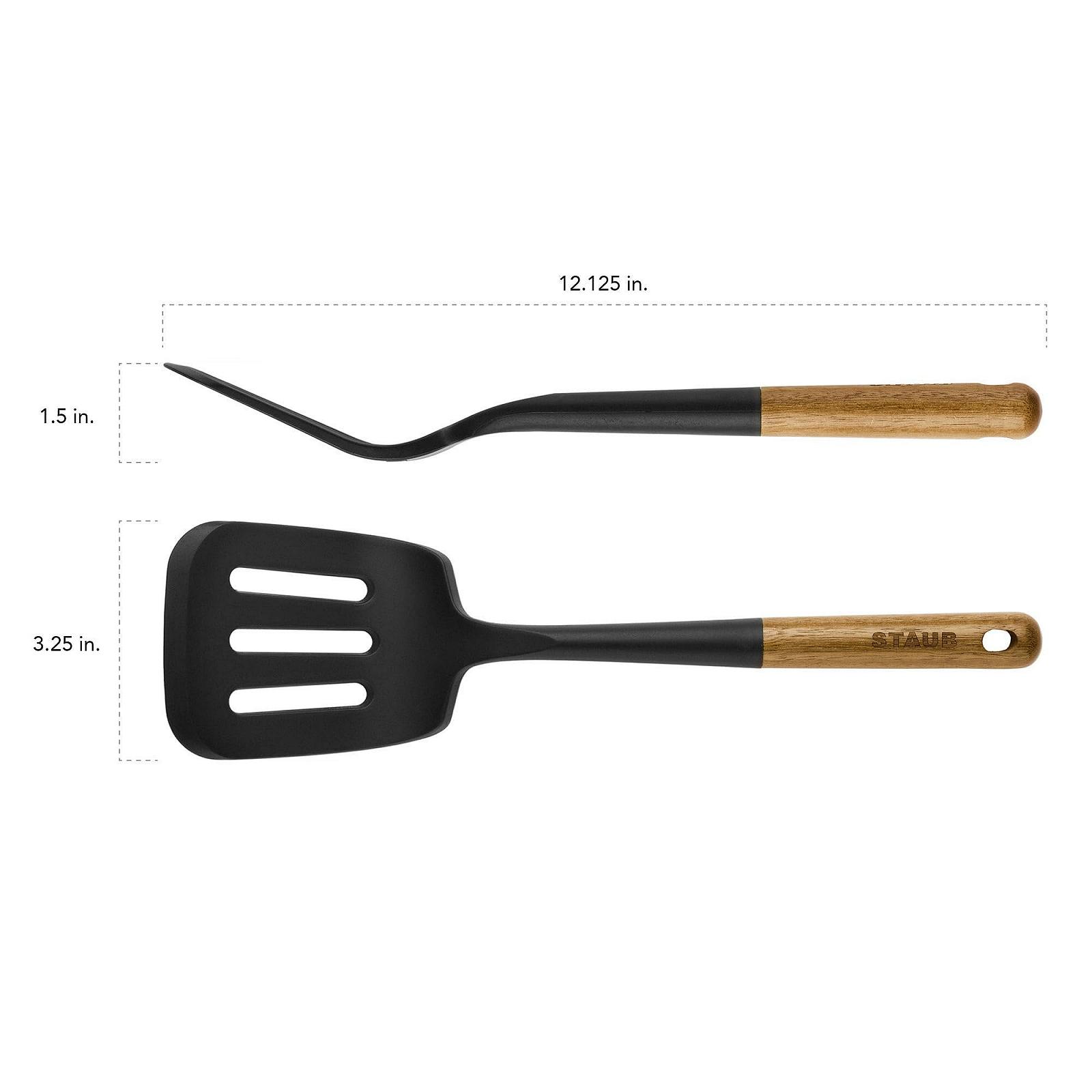 Лопатка силиконовая STAUB с ручкой из акации 31 cm Черная, фото №7