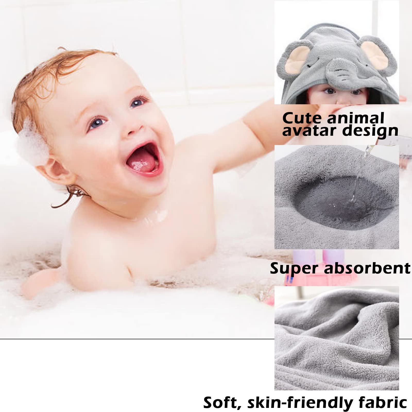 Полотенце с капюшоном Asnewkit для малышей, банное, дизайн животные, 76 x 76 см, белый, фото №7