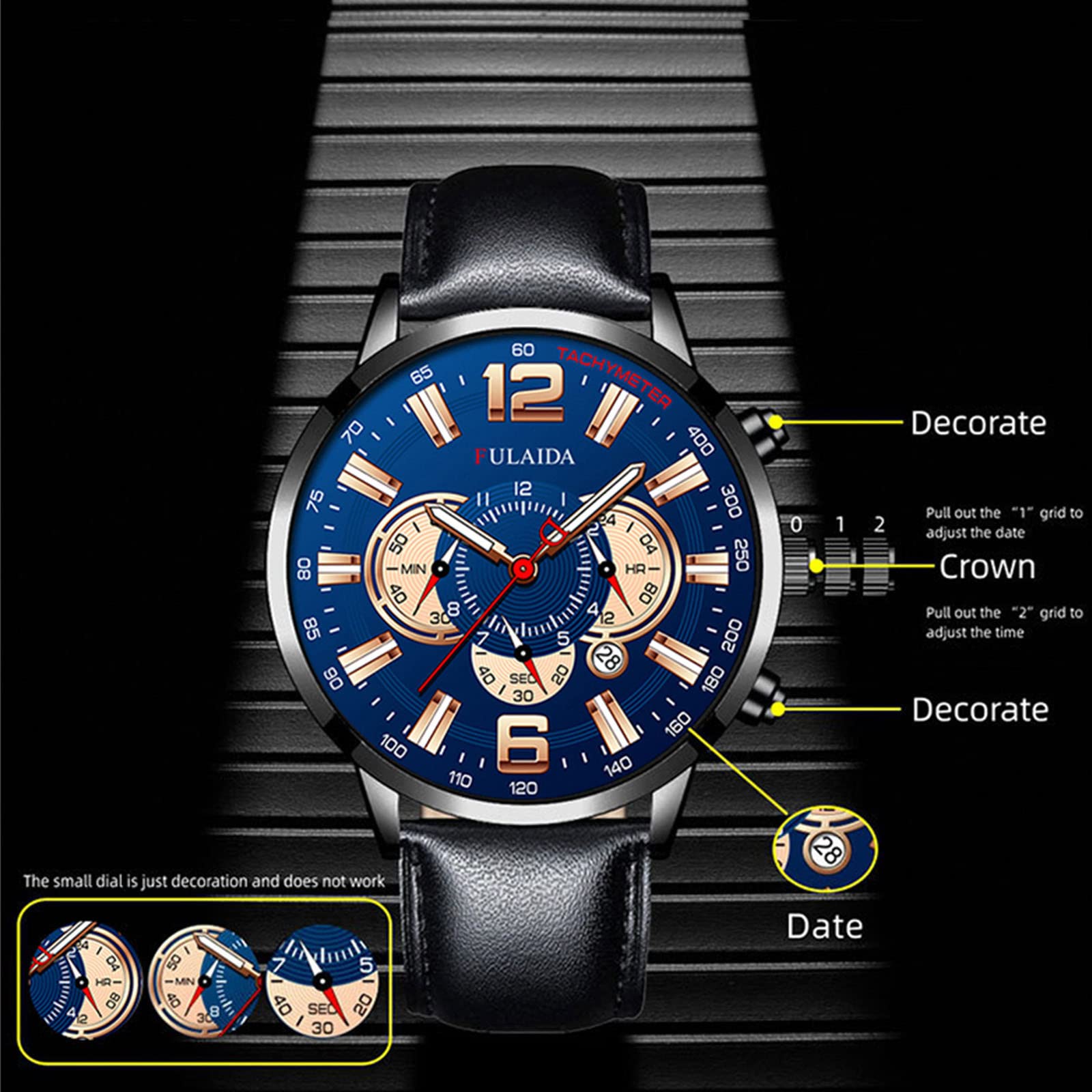 Мужские часы Generisch Кварцевые Аналоговые Широкие Черный Кожаный Ремешок, фото №3 Мужские часы Generisch Кварцевые Аналоговые Широкие Черный Кожаный Ремешок, фото №3