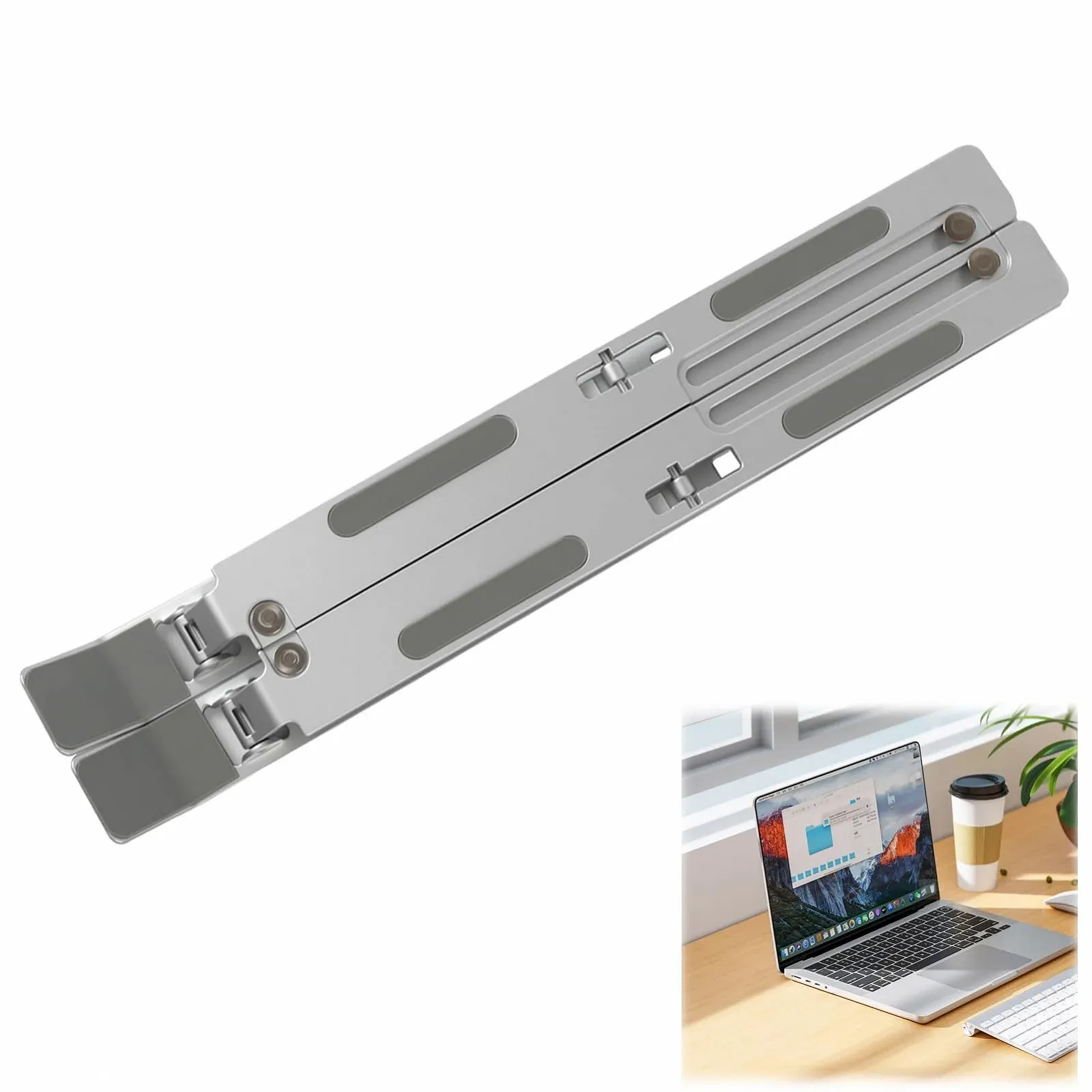 Подставка для ноутбука алюминиевая регулируемая по высоте с 5 уровнями, складная и эргономичная - портативная подставка для ноутбука, совместимая с MacBook, Asus, Acer, HP, до 17,3 дюймов, фото №1