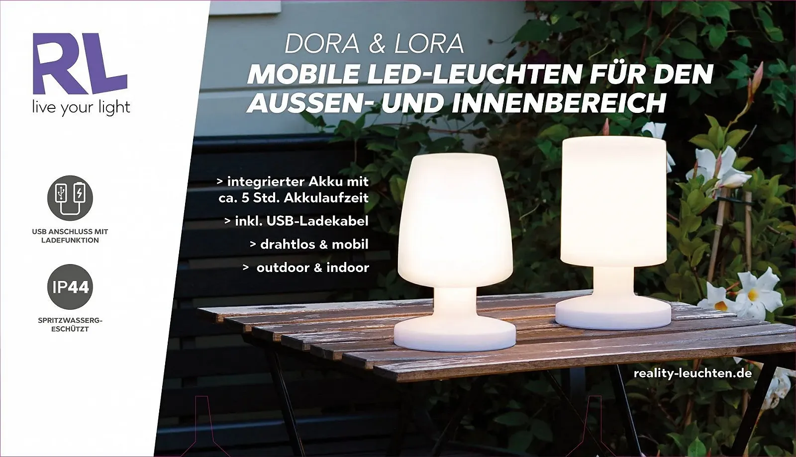 Настільна лампа Reality Leuchten Dora Outdoor Пластикова 1.5 Вт Біла, фото №4