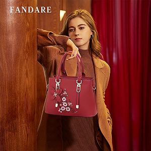 Сумка жіноча FANDARE, тоут, на плече, зі штучної шкіри, з вишивкою, винно-червона, модна synthetic.ua - Фото 1