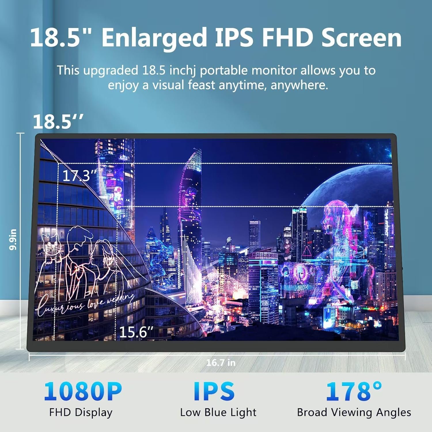 Монитор портативный 18.5" MSDONG Full HD IPS 120 Гц, фото №6