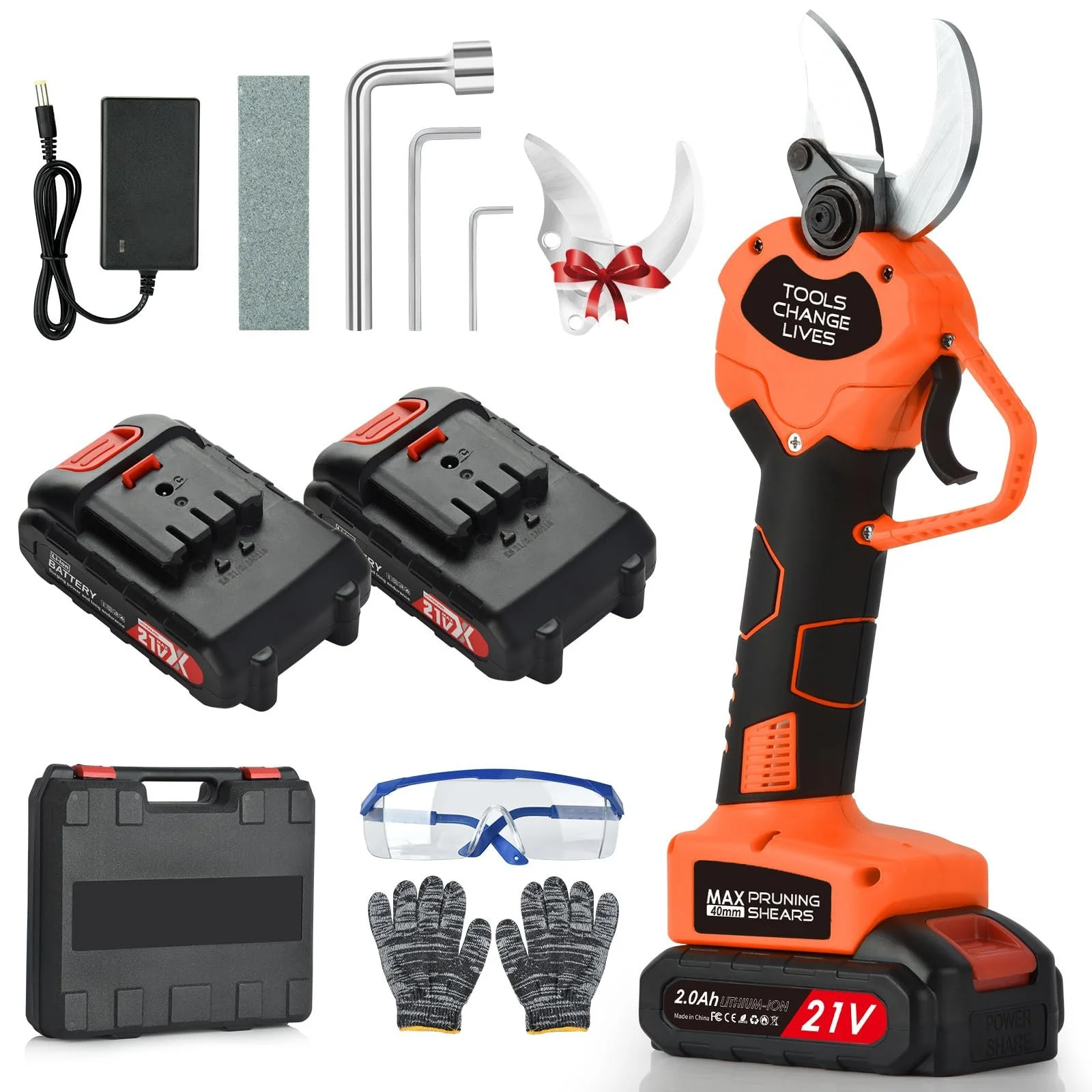 Електричний секатор 40мм з 2 акумуляторами 21V/2000mAh, фото №1