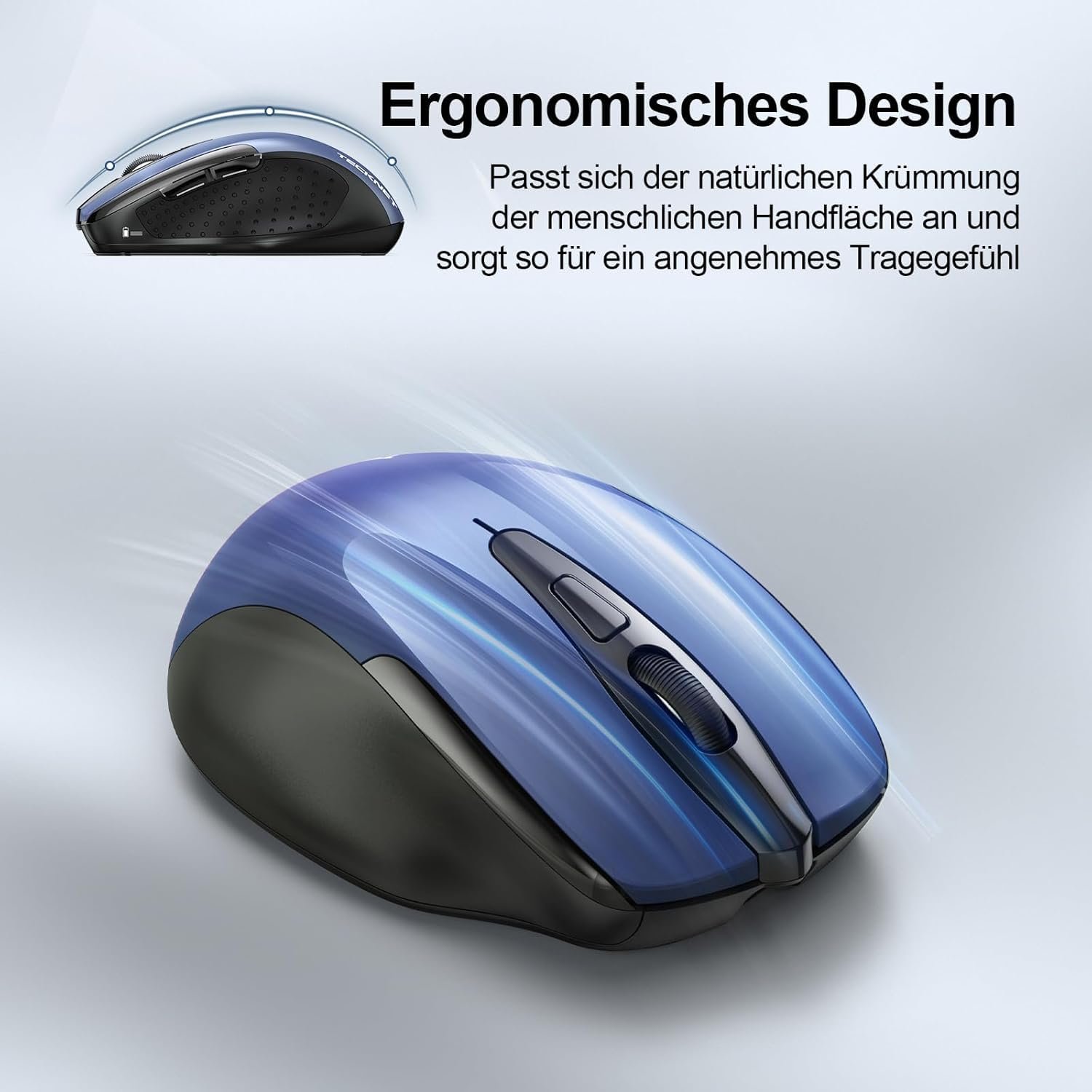 Миша Bluetooth TECKNET Бездротова Перезаряджувана 4800 DPI Ергономічна Тиха Синя, фото №6