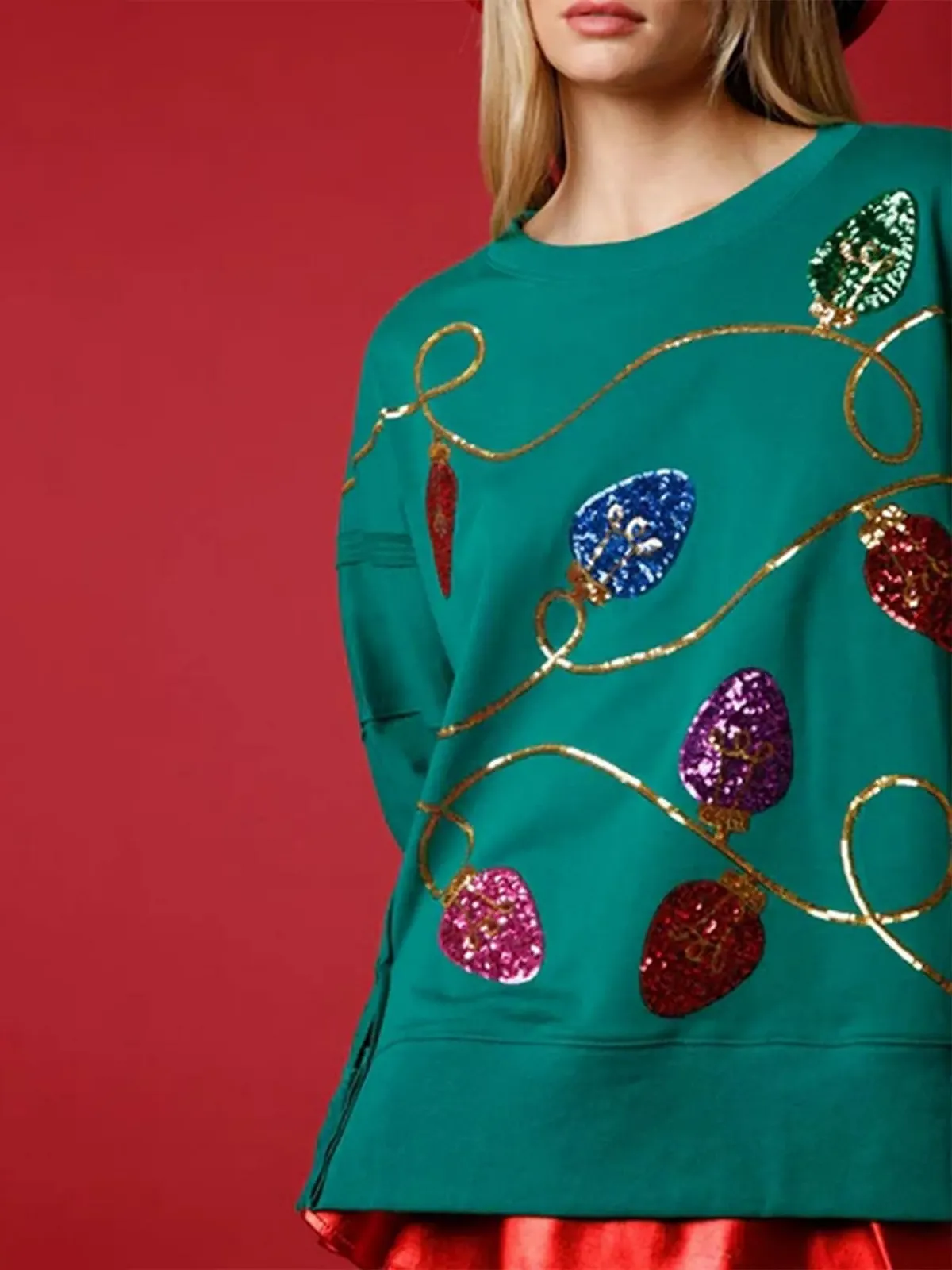 Женская Толстовка SANSIWU Санта Клаус с блестящим принтом Свободный Пуловер с длинными рукавами, фото №2 Женская Толстовка SANSIWU Санта Клаус с блестящим принтом Свободный Пуловер с длинными рукавами, фото №2