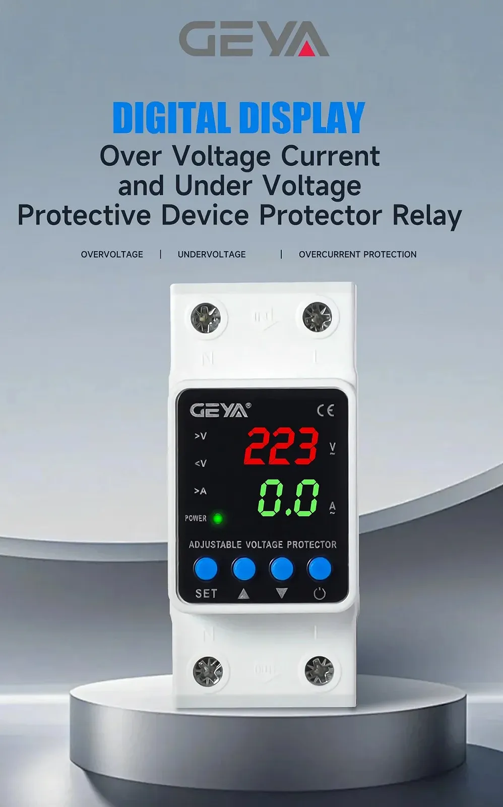 Реле контролю напруги GEYA GPS6-VA5 2P 63A 220V з дисплеєм, фото №9