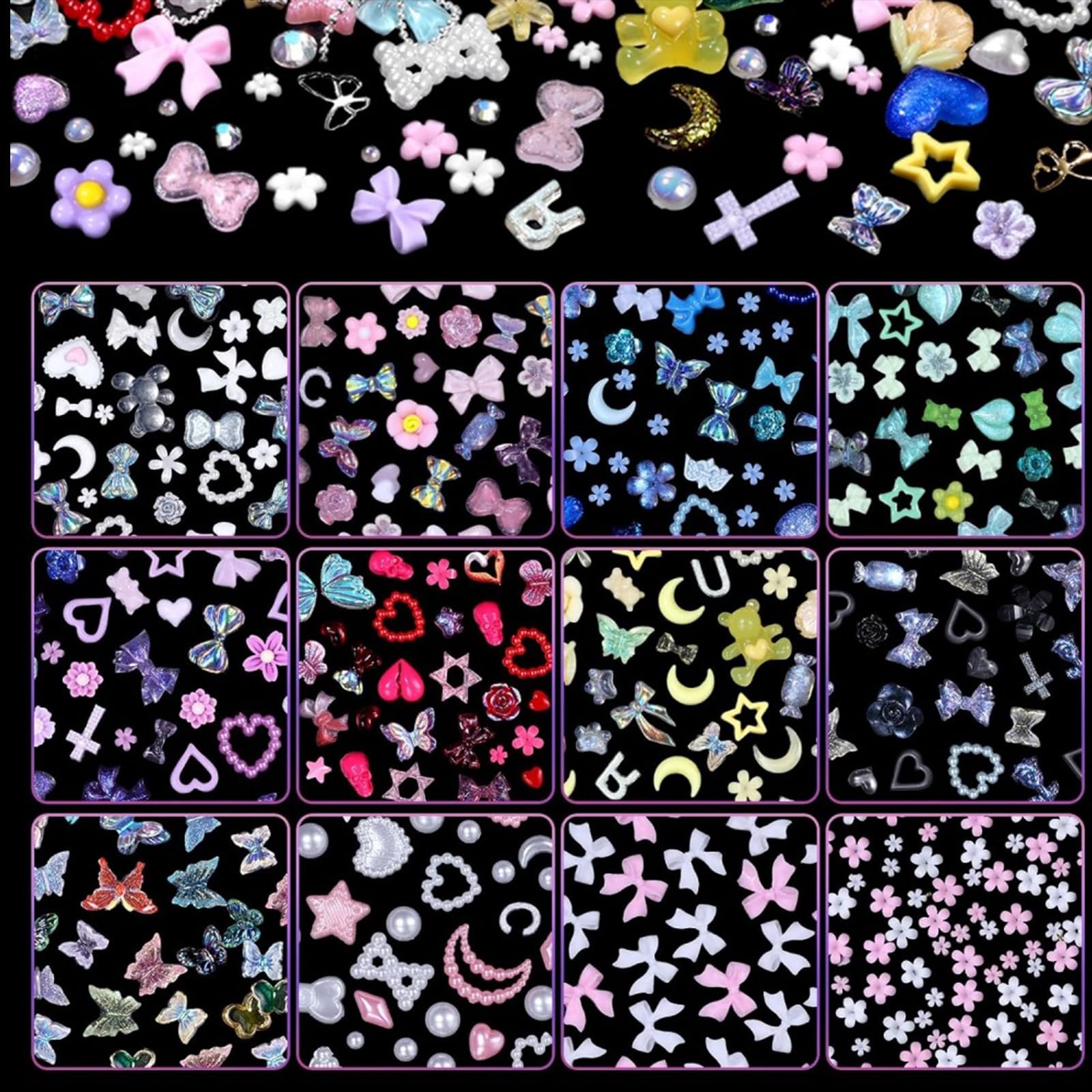 3D Набор украшений для ногтей Цветы Бантики Луна Сердце Звезда Разноцветный, фото №4
