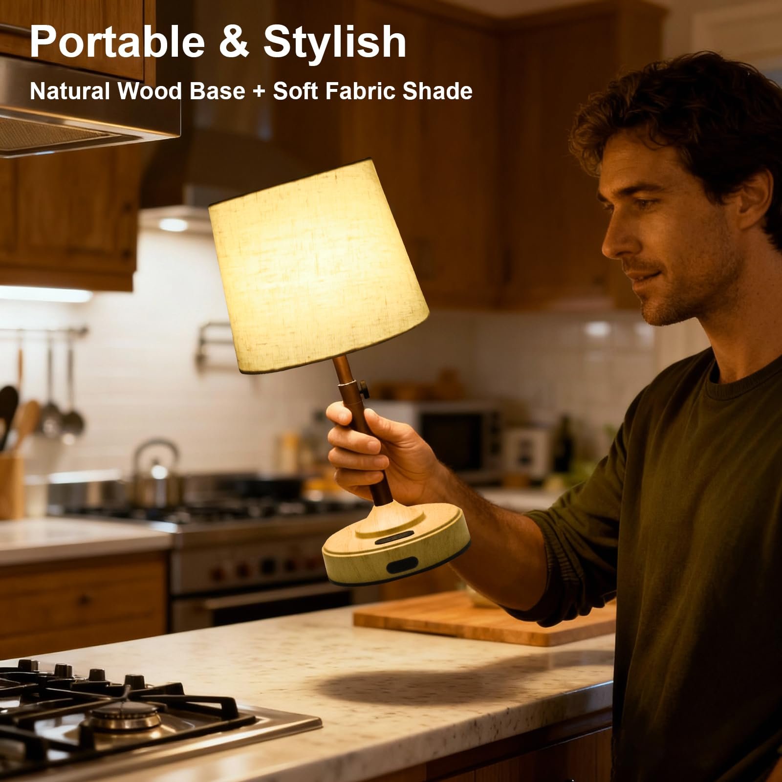 Настільна лампа бездротова сенсорна 2700 K - 5000 K з таймером та лляним абажуром комплект з 2 шт., фото №3