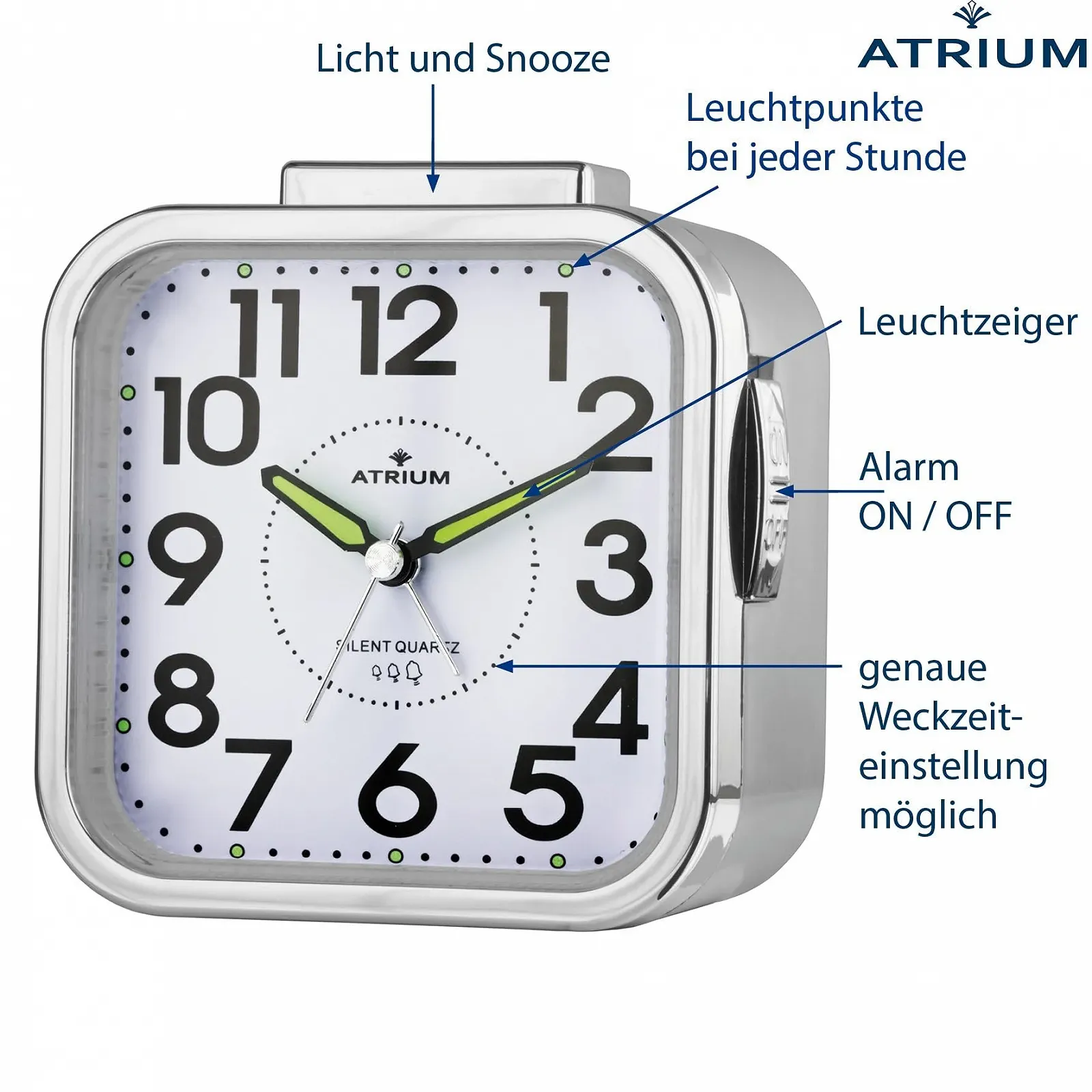 Будильник Atrium A530-19 Аналоговый Кварцевый Бесшумный Большие Цифры Громкий Звонок Серебряный, фото №3 Будильник Atrium A530-19 Аналоговый Кварцевый Бесшумный Большие Цифры Громкий Звонок Серебряный, фото №3