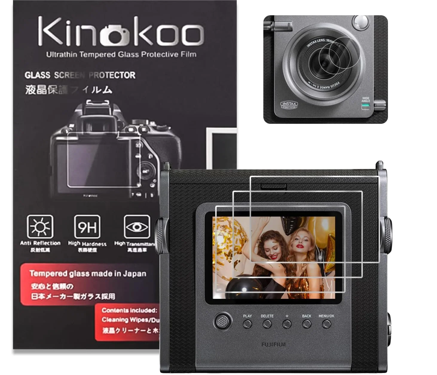 Защитное стекло kinokoo для Instax Wide EVO 0.25 mm 9H с пленкой для линзы 3 + 3 шт., фото №1