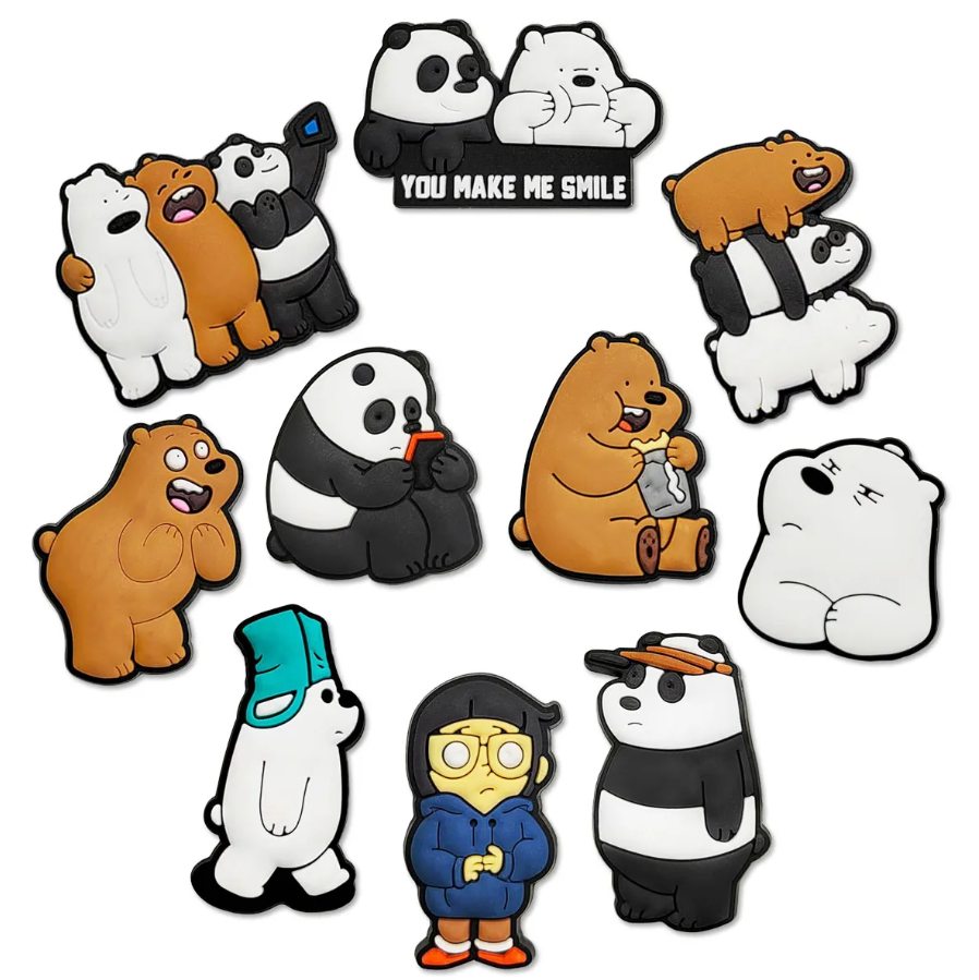 Джибітси Ми звичайні ведмеді We Bare Bears Грізлі, Панда, Білий ведмідь, мультяшні герої прикраси для крокс аксесуари набір 10 шт, фото №4