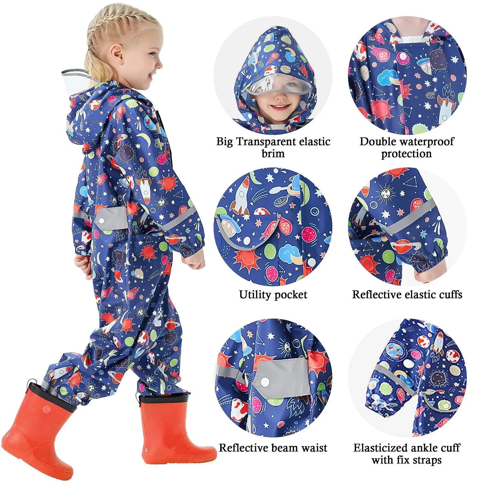 Дитячий дощовик FILOWA, дихаючий брудозахисний водонепроникний дощовий костюм з капюшоном, фото №5