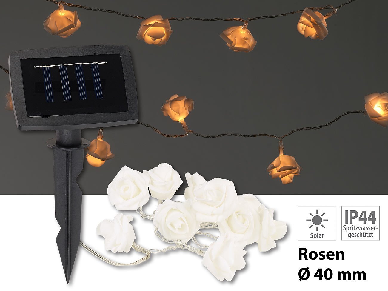 Сонячна LED Гірлянда Lunartec Mini 10 Білих Троянд Теплий Білий, IP44, 1 м, фото №2