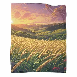 Покривало Мікрофібра Пшеничне поле на заході сонця Сталь 3D - Фото 1