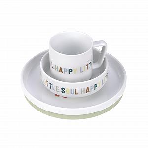 Детский фарфоровый набор посуды LÄSSIG Happy Fruits (тарелка, миска, чашка) с силиконовым кольцом - Фото 1