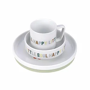 Дитячий порцеляновий набір посуду LÄSSIG Happy Fruits (тарілка, миска, чашка) з силіконовим кільцем - Фото 1