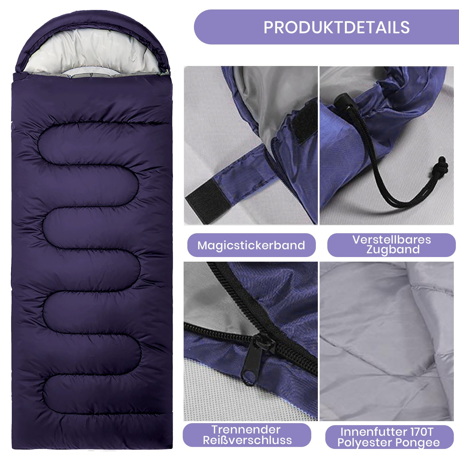 Спальный мешок Bibykivn Outdoor для 3-4 сезонов Летний Для взрослых Одеяло Теплый Водонепроницаемый Легкий Портативный Для кемпинга, фото №4
