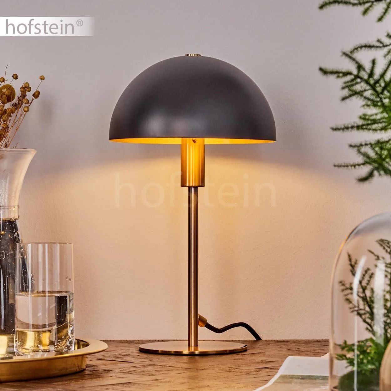 Настільна лампа Tati сучасна металева ретро/вінтаж 20 см висота 35 см вимикач на кабелі 1 x E14 чорна/латунь, фото №8