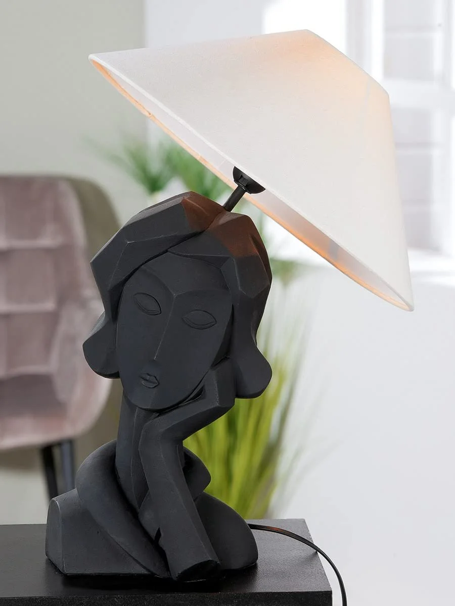 Настільна лампа Casablanca Dame Jolie декоративна скульптура бюст жіноча голова чорна 50 см, фото №2