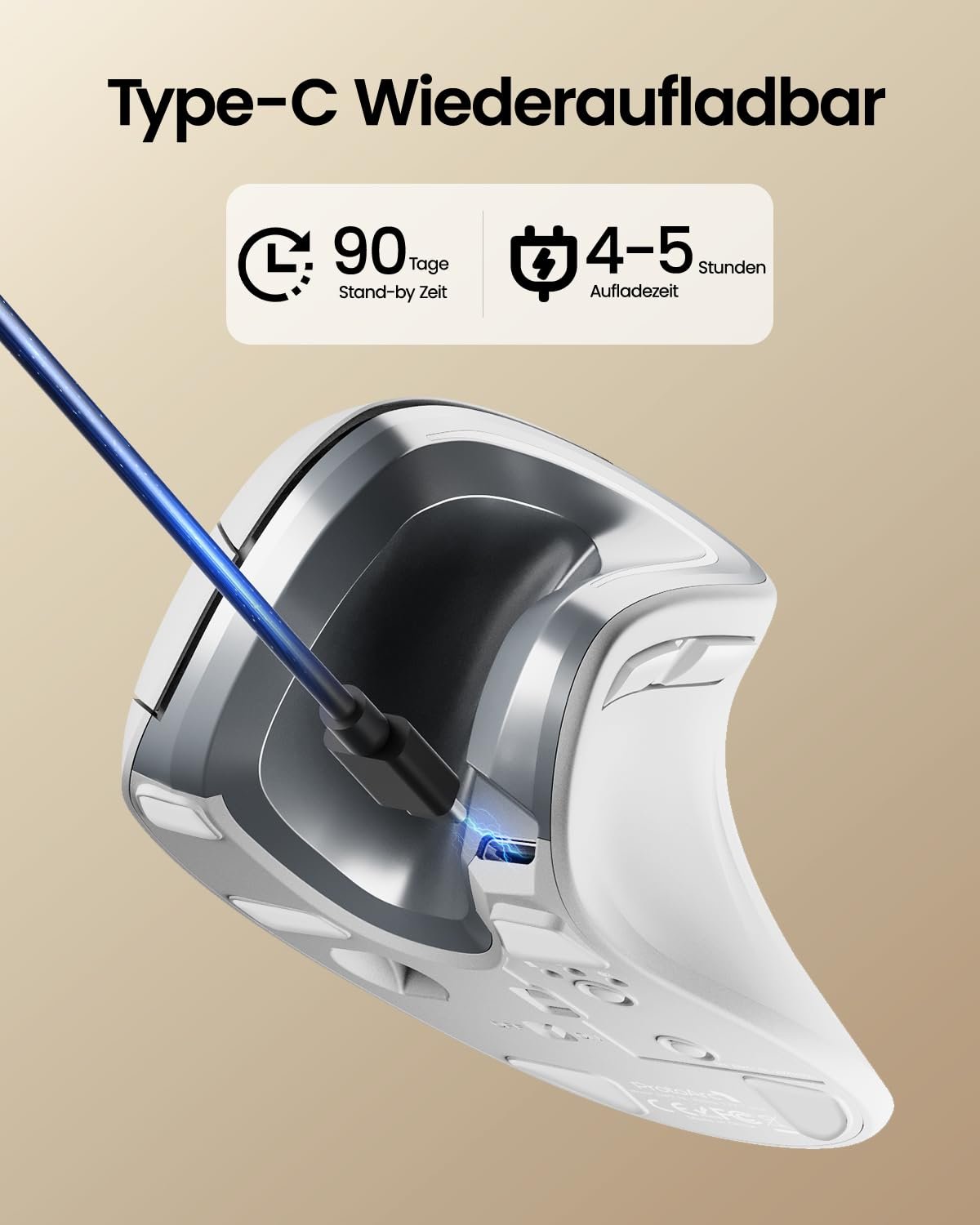 Миша ProtoArc EM11 NL Бездротова вертикальна ергономічна з 3 пристроями (Bluetooth + Bluetooth + USB), фото №5