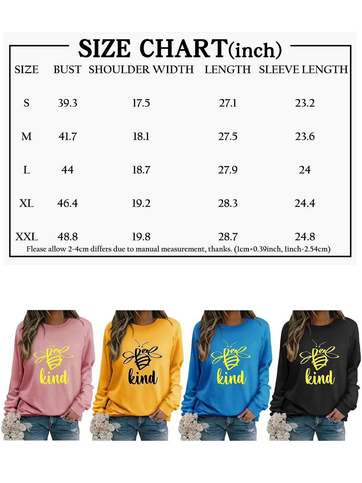Свитшот WIEIYM Be Kind Женский, с рисунком милой пчелки, с круглым вырезом горловины, смешные топы с длинными рукавами, базовый пуловер для весны, осени, зимы, фото №6 Свитшот WIEIYM Be Kind Женский, с рисунком милой пчелки, с круглым вырезом горловины, смешные топы с длинными рукавами, базовый пуловер для весны, осени, зимы, фото №6