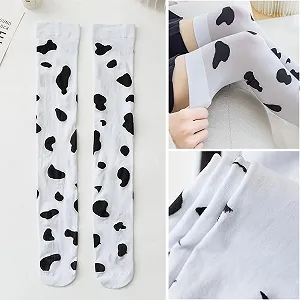 Чулки выше колена С рисунком животных, Милая Коровка, Эластичные, Полосатые, Очень длинные носки для девочек и женщин, Белый, Один размер synthetic.ua - Фото 1