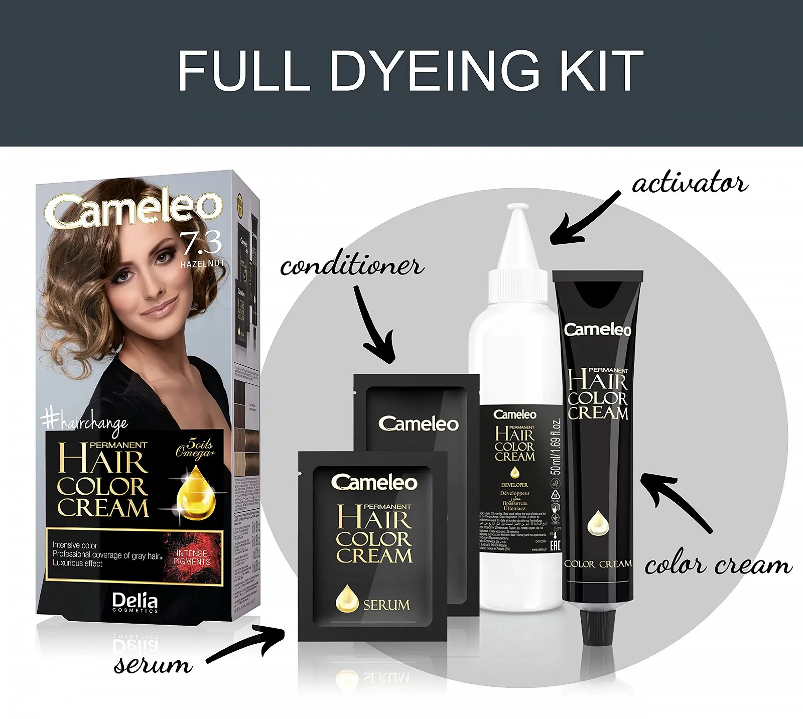 Фарба для волосся Cameleo Omega Plus Горіх глибокий стійкий колір перманентна фарба захист волосся повний набір для фарбування, фото №2