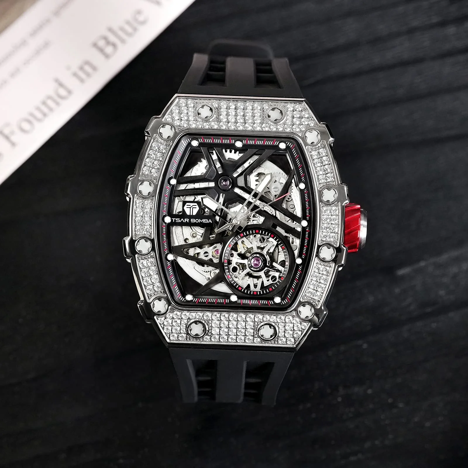 Мужские Автоматические Часы TSAR BOMBA, Японский Механический Механизм, Сапфировое Стекло, Водонепроницаемость 50 м, Безель из Углеродного Волокна, Силиконовый Ремешок, Роскошные Люминесцентные Квадратные Часы, фото №6 Мужские Автоматические Часы TSAR BOMBA, Японский Механический Механизм, Сапфировое Стекло, Водонепроницаемость 50 м, Безель из Углеродного Волокна, Силиконовый Ремешок, Роскошные Люминесцентные Квадратные Часы, фото №6