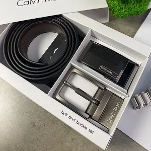 Подарунковий набір зі шкіряним ремнем CK з двома змінними пряжками Келвін Кляйн synthetic.ua - Фото 1