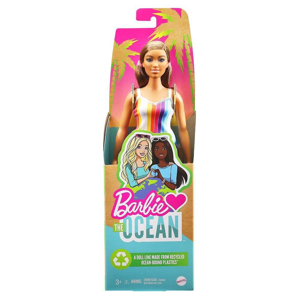 Кукла Barbie GRB38 Loves the Ocean (прибл. 30 см, фигуристая, брюнетка) радужное платье, фото №6