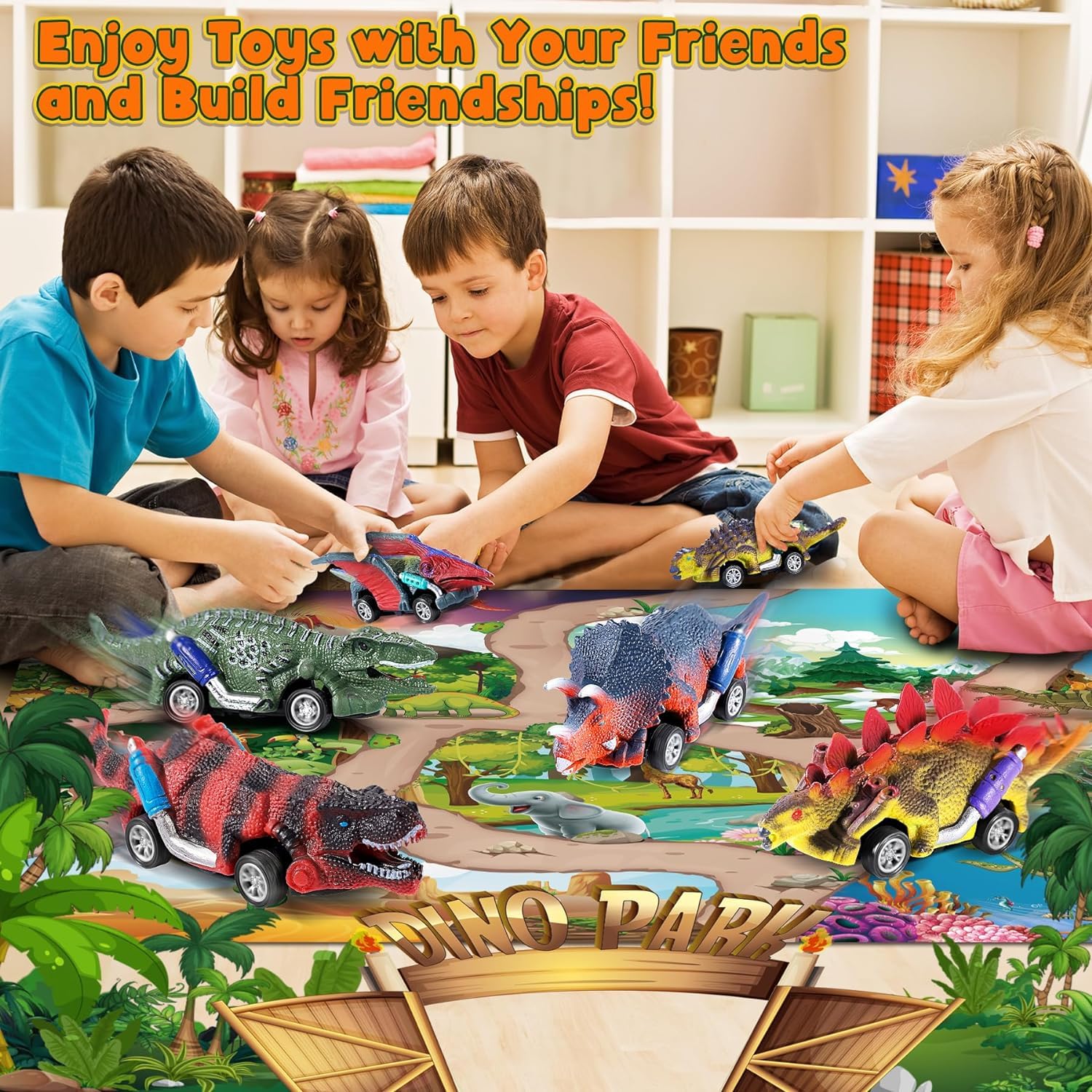 Іграшка Jojoin Dino Toy - іграшкова машина з динозаврами 6 шт. з ігровим килимком, фото №4