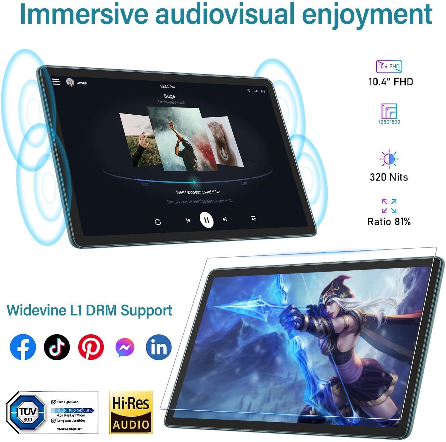 Планшет 10.4" Ouzrs M55 12/256 Gb 8 ядер Android 13 7000 mAh Чорно-блакитний, фото №5
