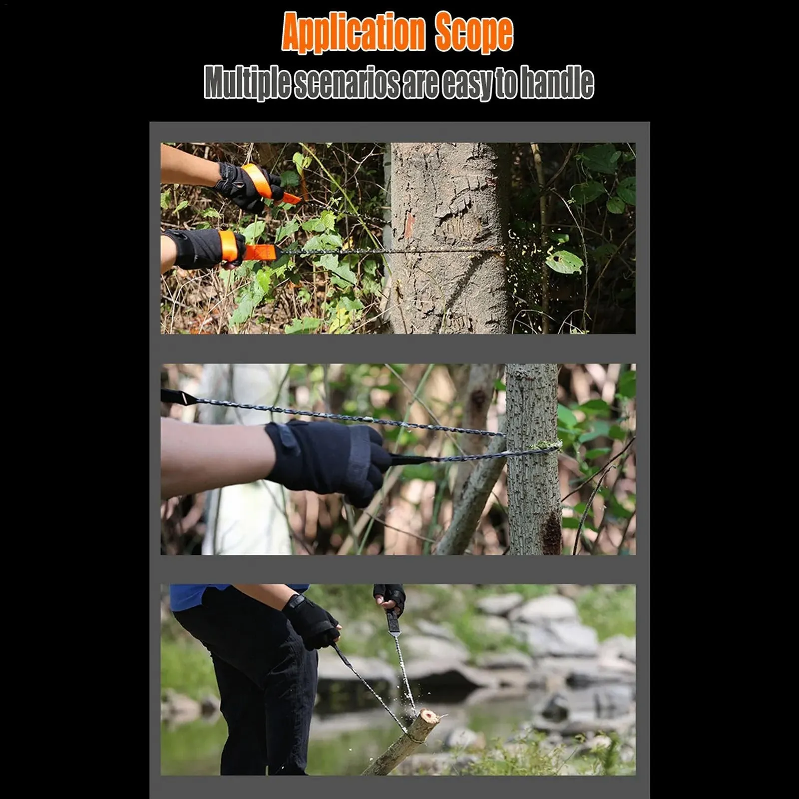 Пила кишенькова ланцюгова Portable Pocket Chainsaw Rope Saw Set 4 предмети Нержавіюча сталь із сумкою та рукавичками, фото №4