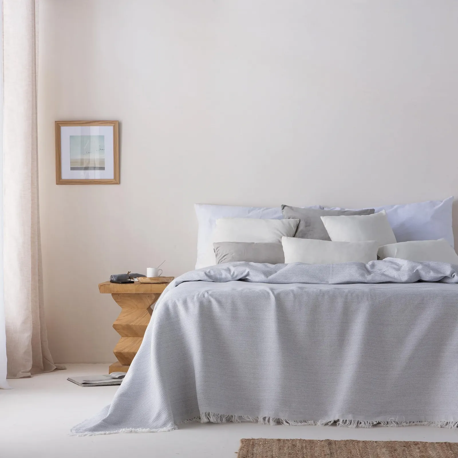 Покривало Gamusi Багатоцільове для ліжка, дивана, плед, м'яке та дихаюче, бавовна, бджолине гніздо, 180 x 140 см, сірий, фото №3