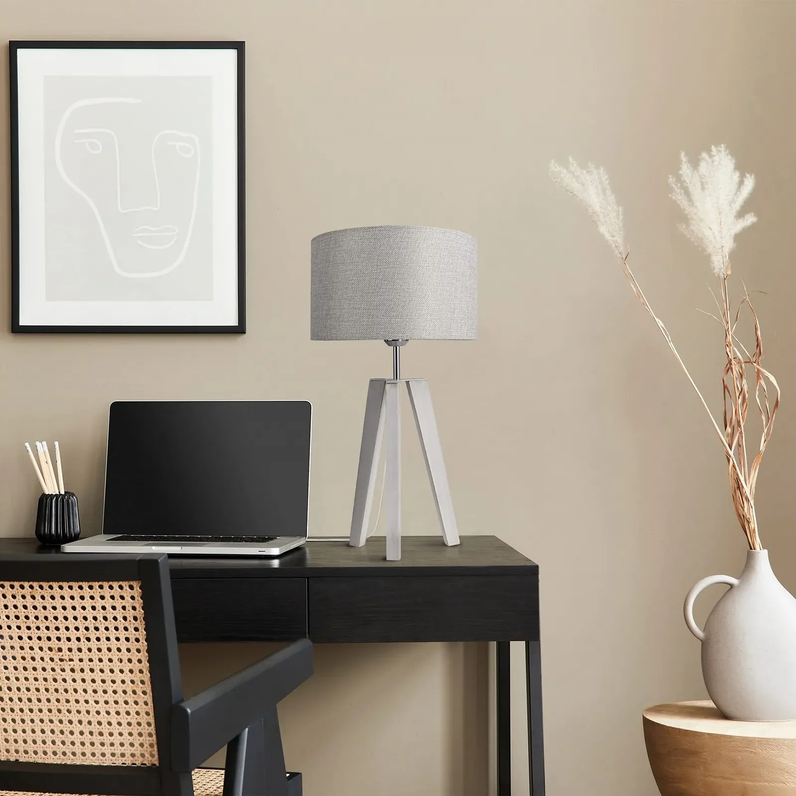 Настільна лампа Paco Home для спальні та вітальні E14 тканинний абажур з вимикачем Дерево, фото №2