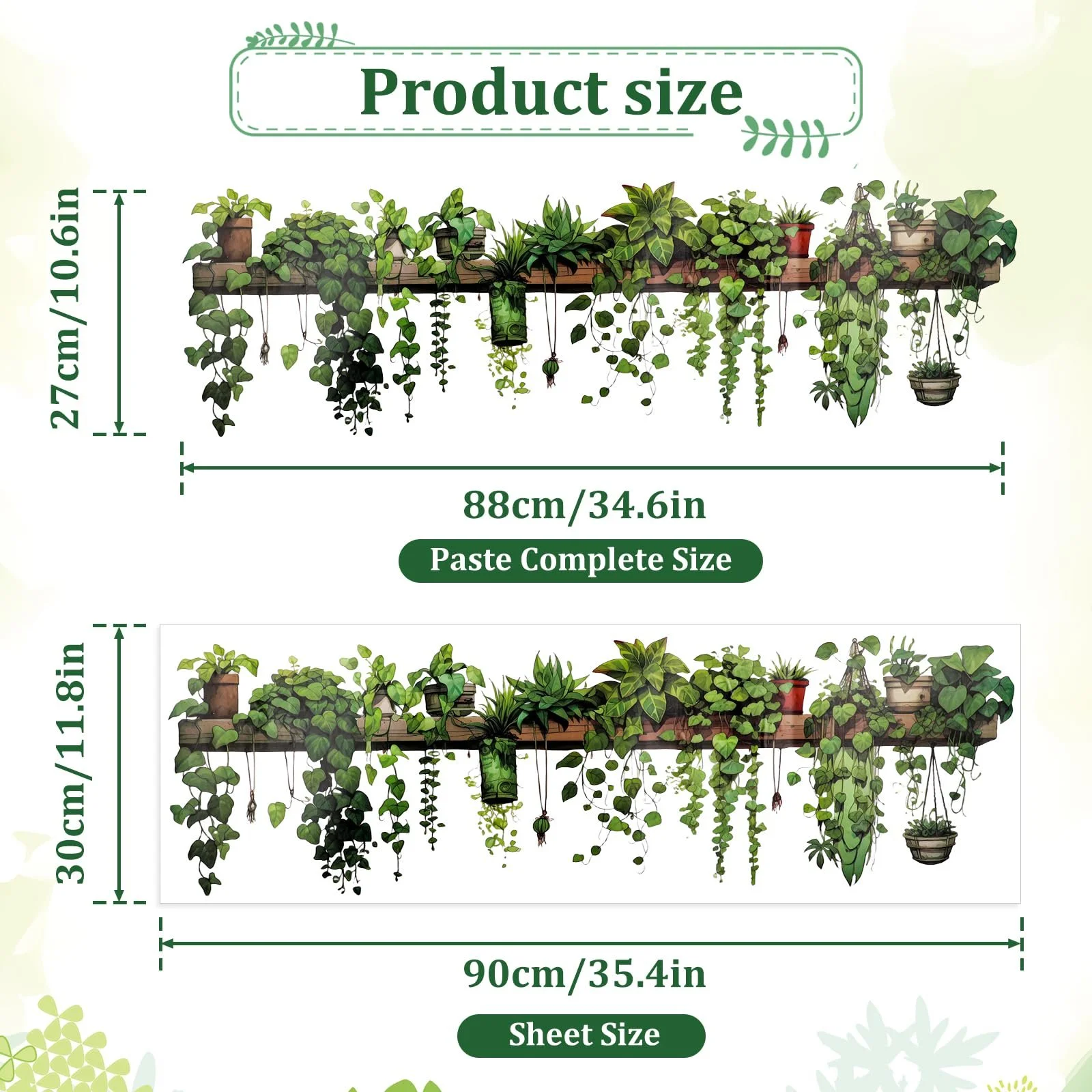 Наклейка на стіну Рослини Зелене листя Підвісна ліана Квітковий горщик, фото №2