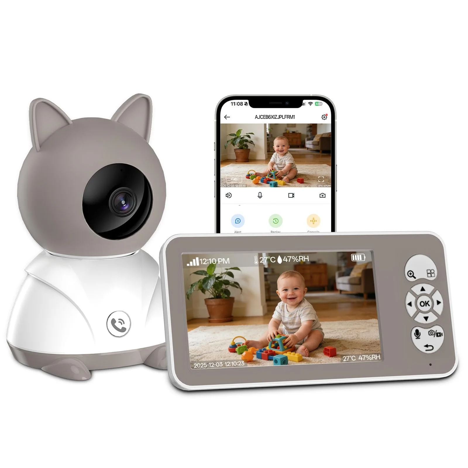 Відеоняня 2K 5" PTZ 355°/60° 4X Zoom IR Night Vision Motion Sensor Lullabies, фото №1