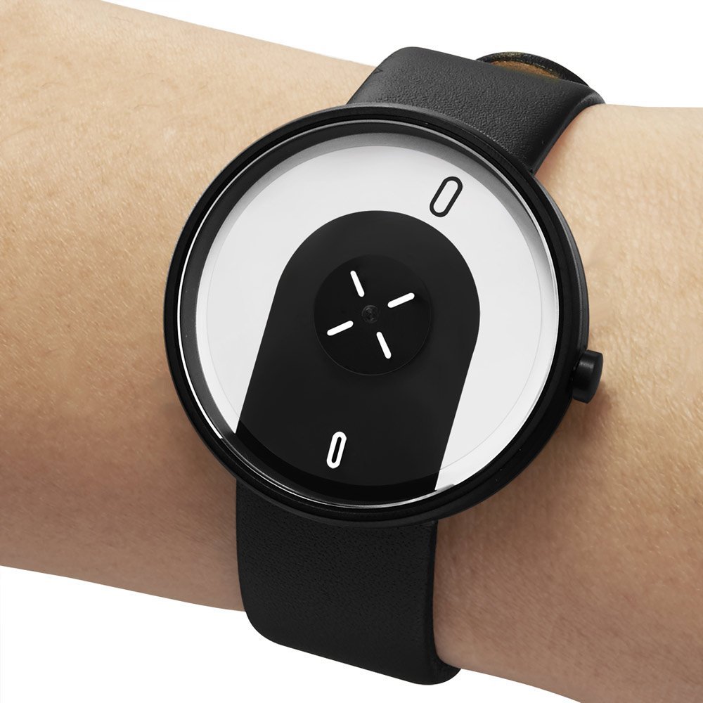 Наручний годинник Projects Overlap Кварцовий з нержавіючої сталі IP Black White Leather Unisex Disc, фото №5
