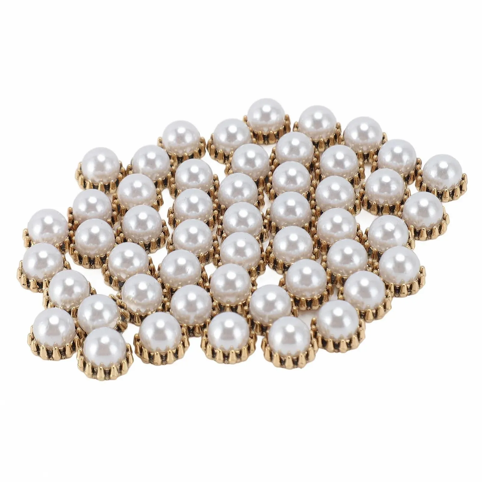 Перлини для нігтів 3D, 50 шт, штучні, з золотистою металевою основою, фото №2