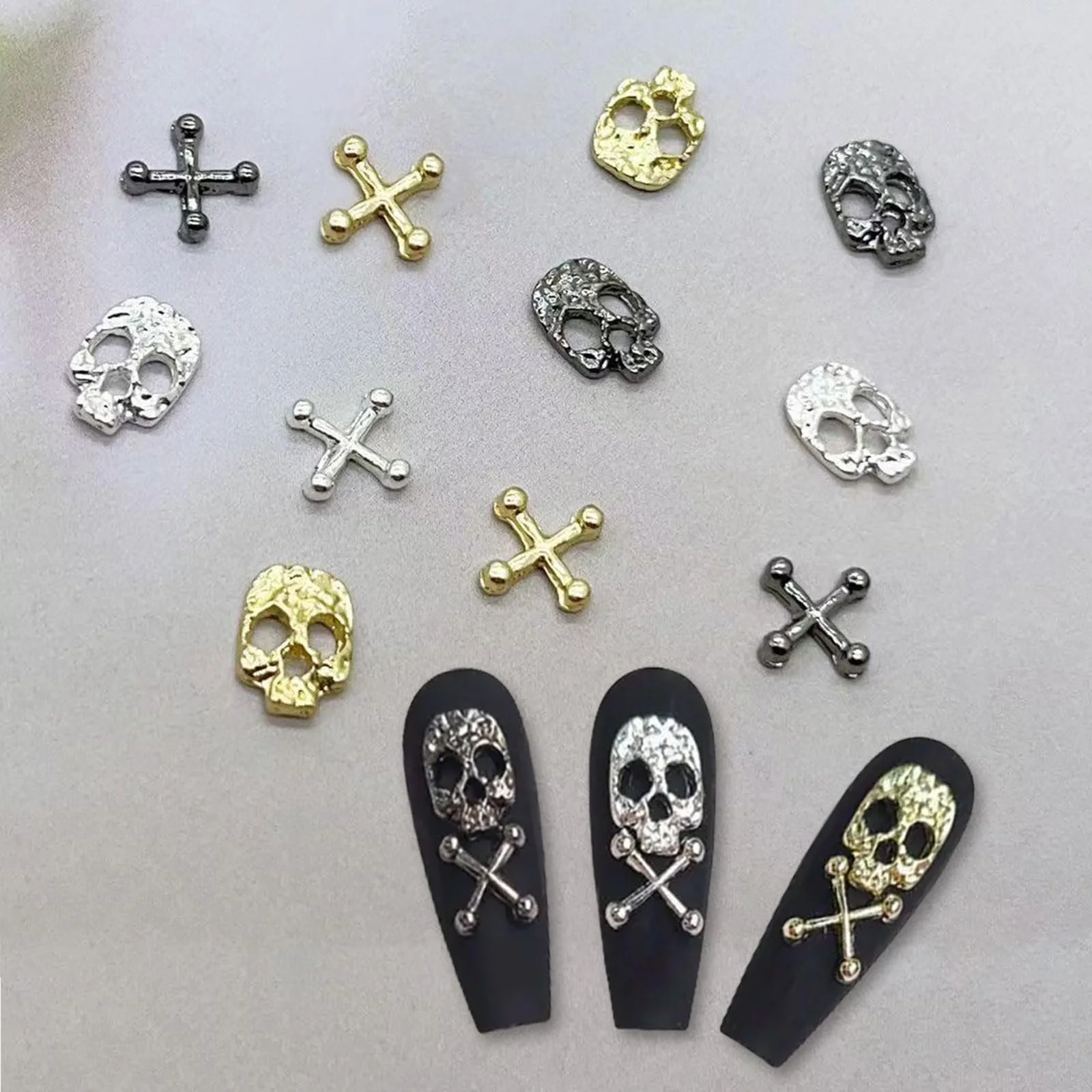 Набор украшений для ногтей Cross Skull 120 шт Gold Silver Punk Alloy, фото №5